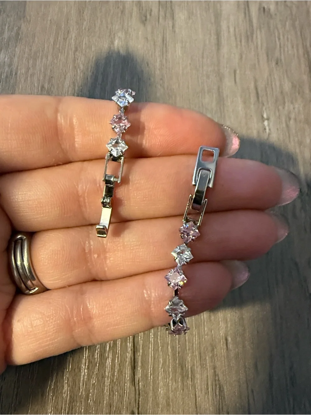 Silver Pink and White Crystal Tennis Bracelet